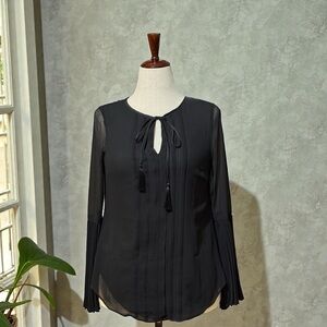 NWT White House Black Market Sheer Black Blouse - Size 2